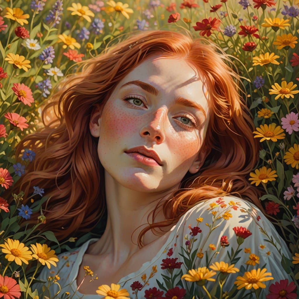 Woman in Wildflowers: Soft Impressionistic Portrait