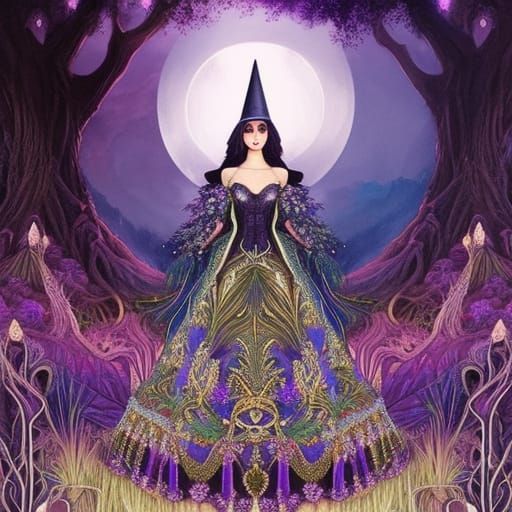 Happy Witch in Silver Gown, Watercolour Style