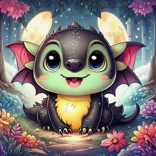 Adorable Cute Dragon Yelling at Computer in Kawaii Cartoon S...