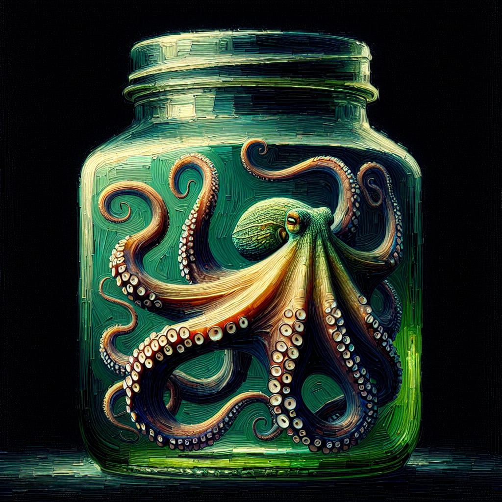 Octopus in Jar as Romantic Oil Painting