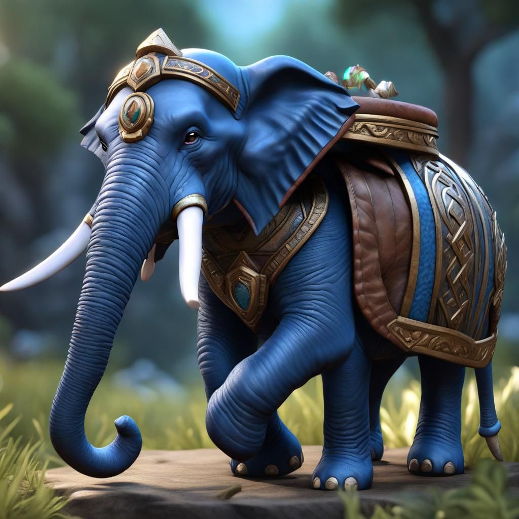 Female Loxodon Druid in Blue Armor, Detailed 8K