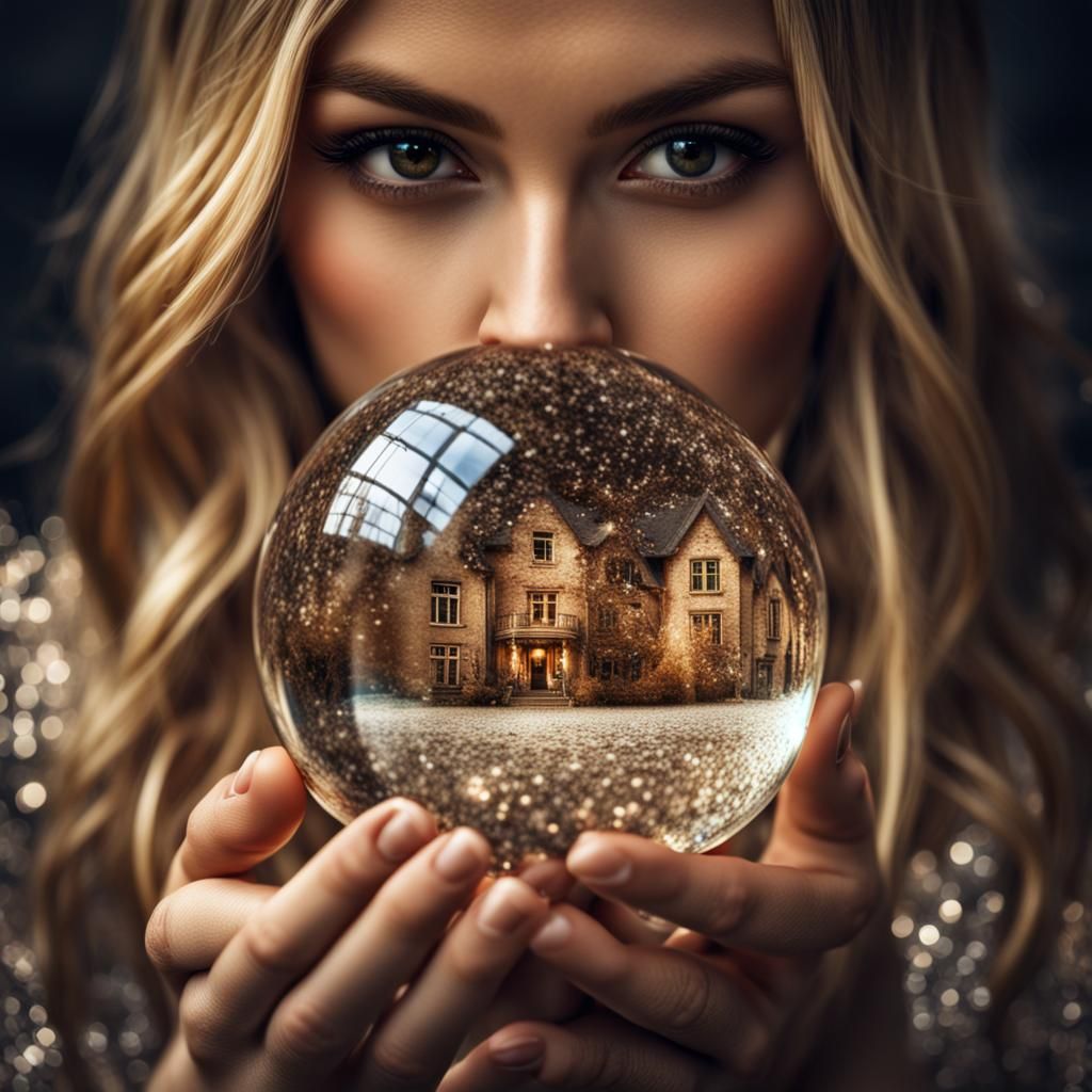 Woman Trapped in Crystal Ball: Hyperrealistic Image