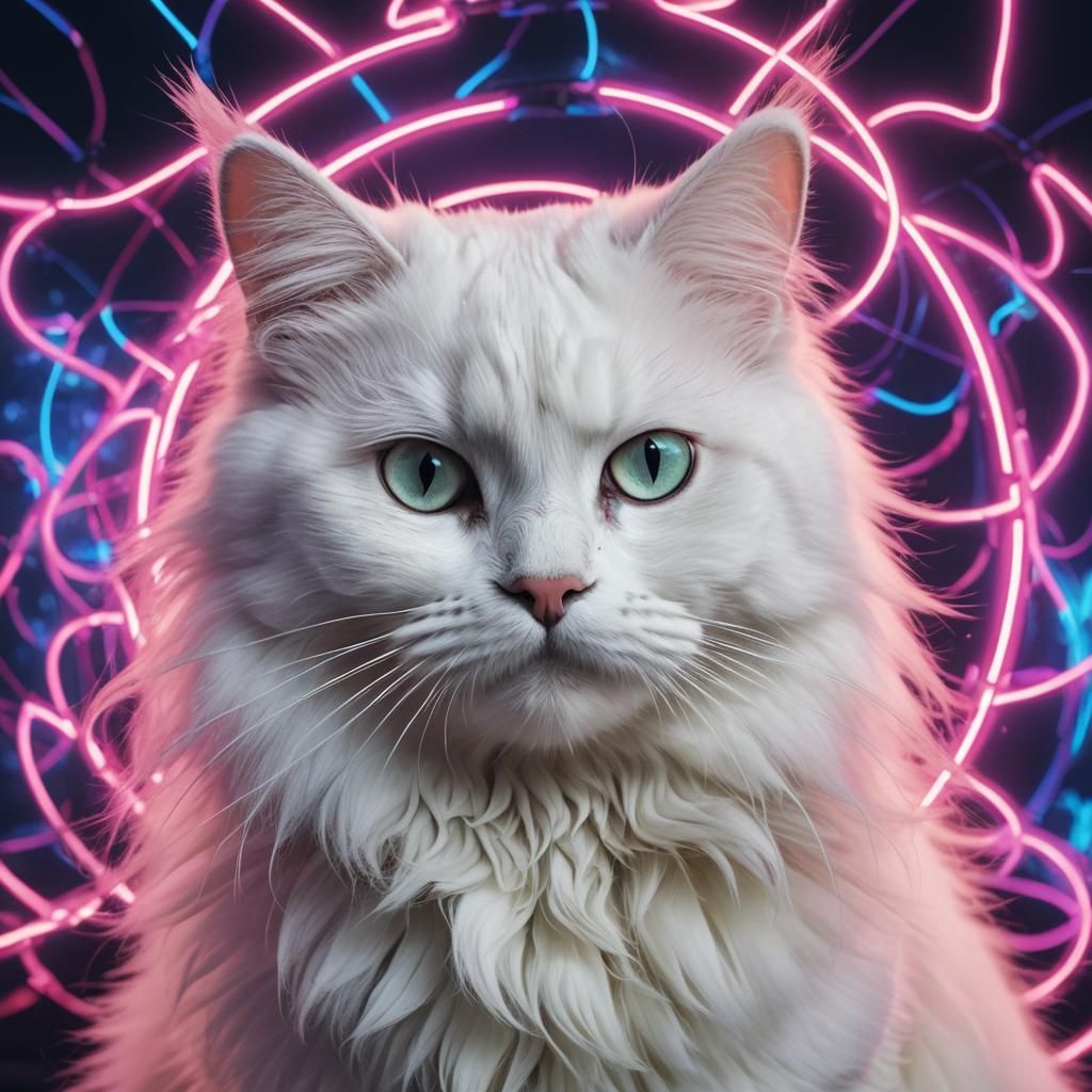 Synthwave Neon Cat: Angel of Wealth and Happiness