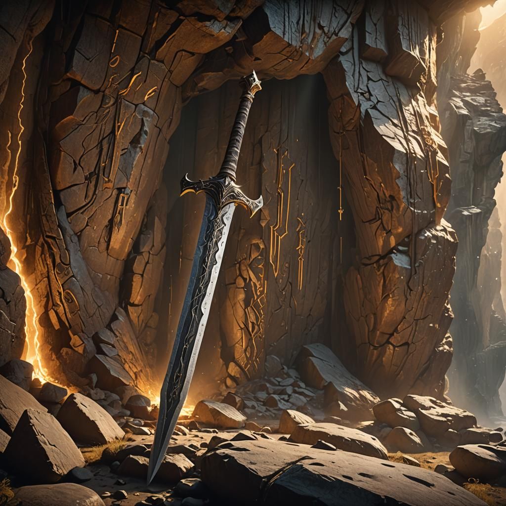 Mystical Sword in Cave: Cinematic Fantasy Art
