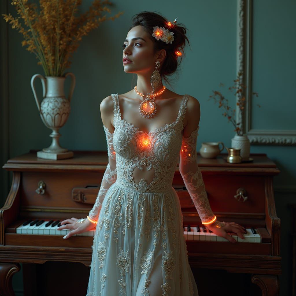 Hyperrealistic Portrait of Elegant Woman in Futuristic Attir...