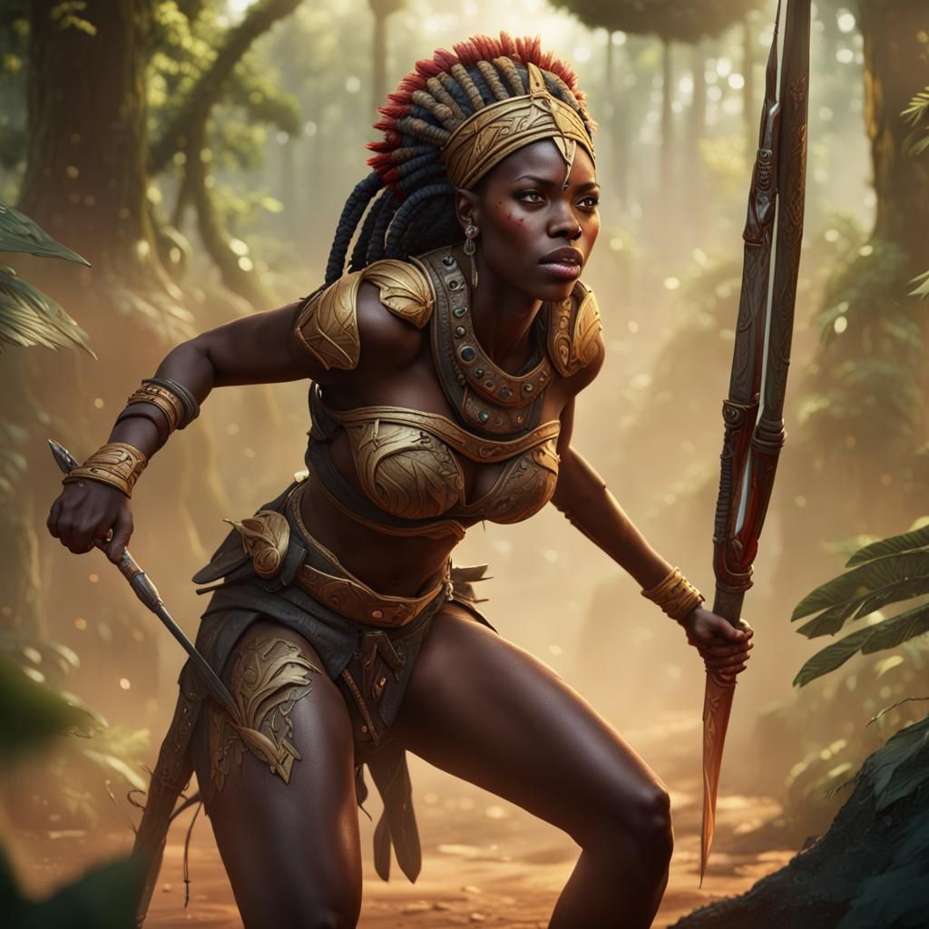 African Girl Warrior's Jungle Javelin Victory