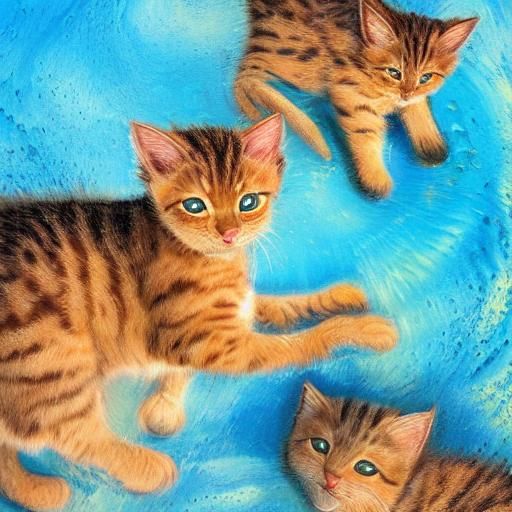 Surrealist Desert Oasis with Playful Kittens