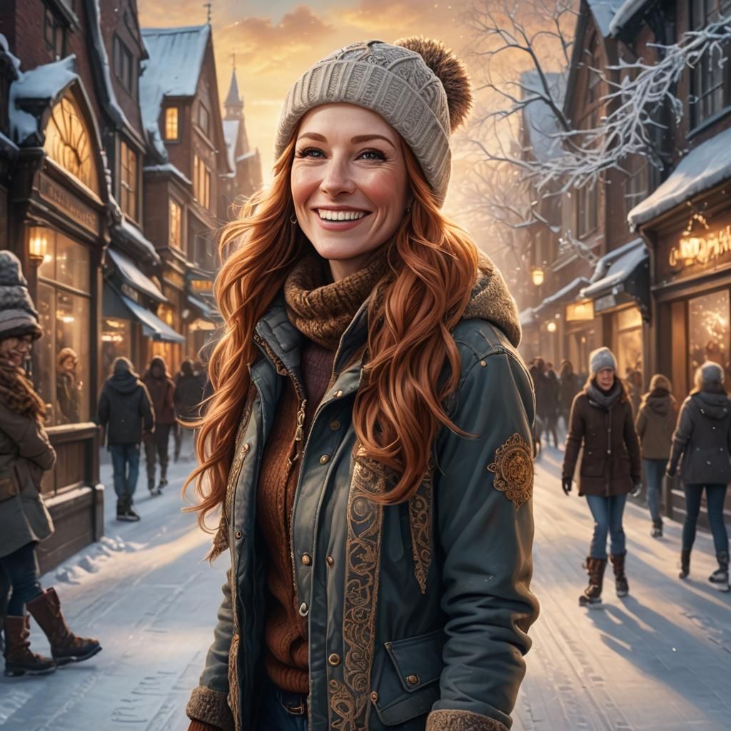 Auburn-Haired Lady Ice Skating in Golden Light