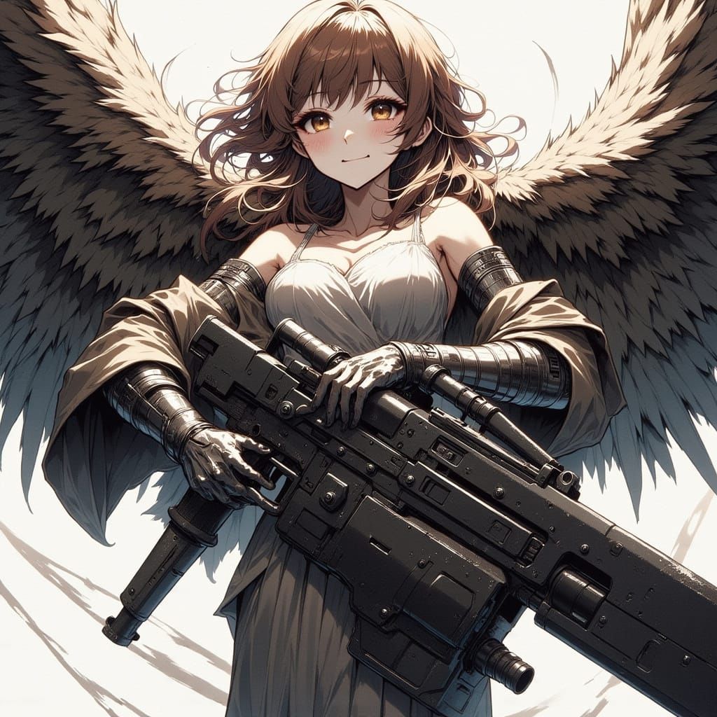 80s Anime Girl With Gatling Gun Wings