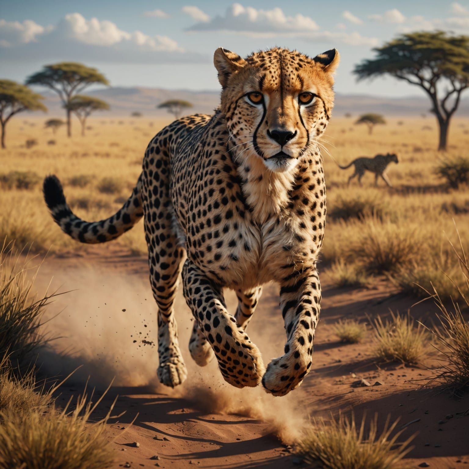 Cheetah Running Through Savannah: Detailed Matte Painting