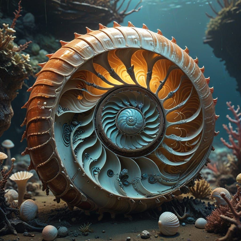 Majestic Nautilus Shell in Vibrant Underwater Reef
