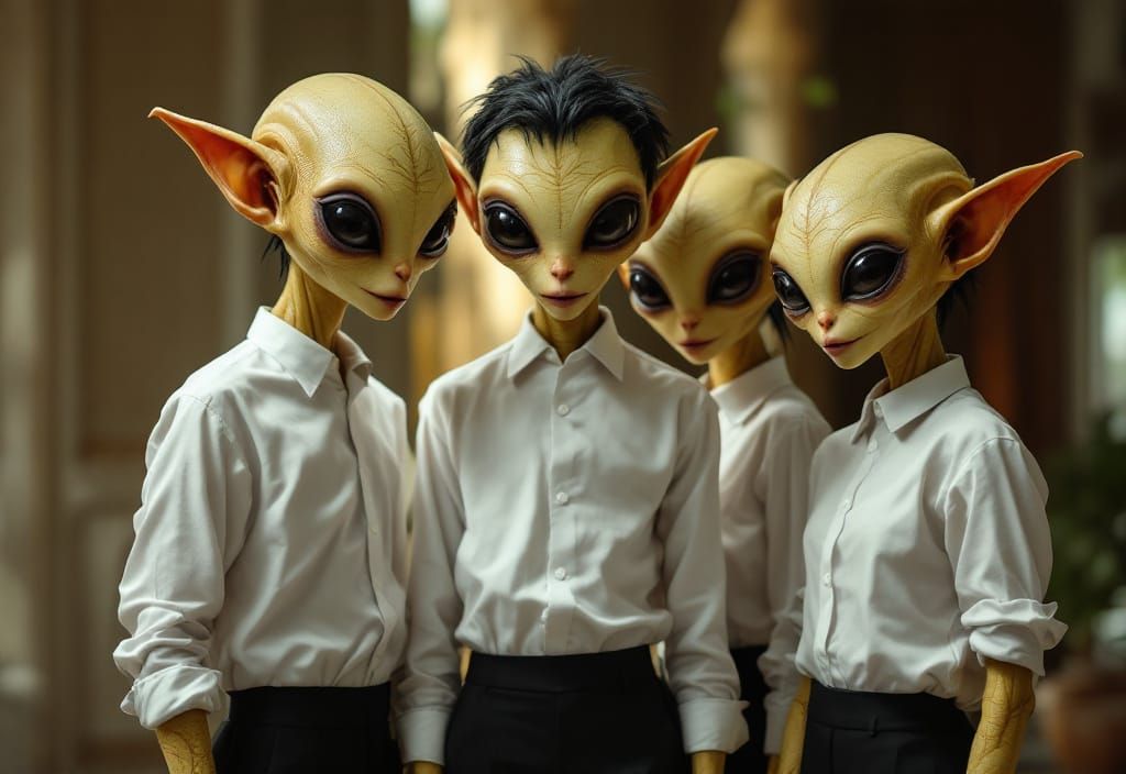 Contented Alien Family Portrait in Detailed Relief