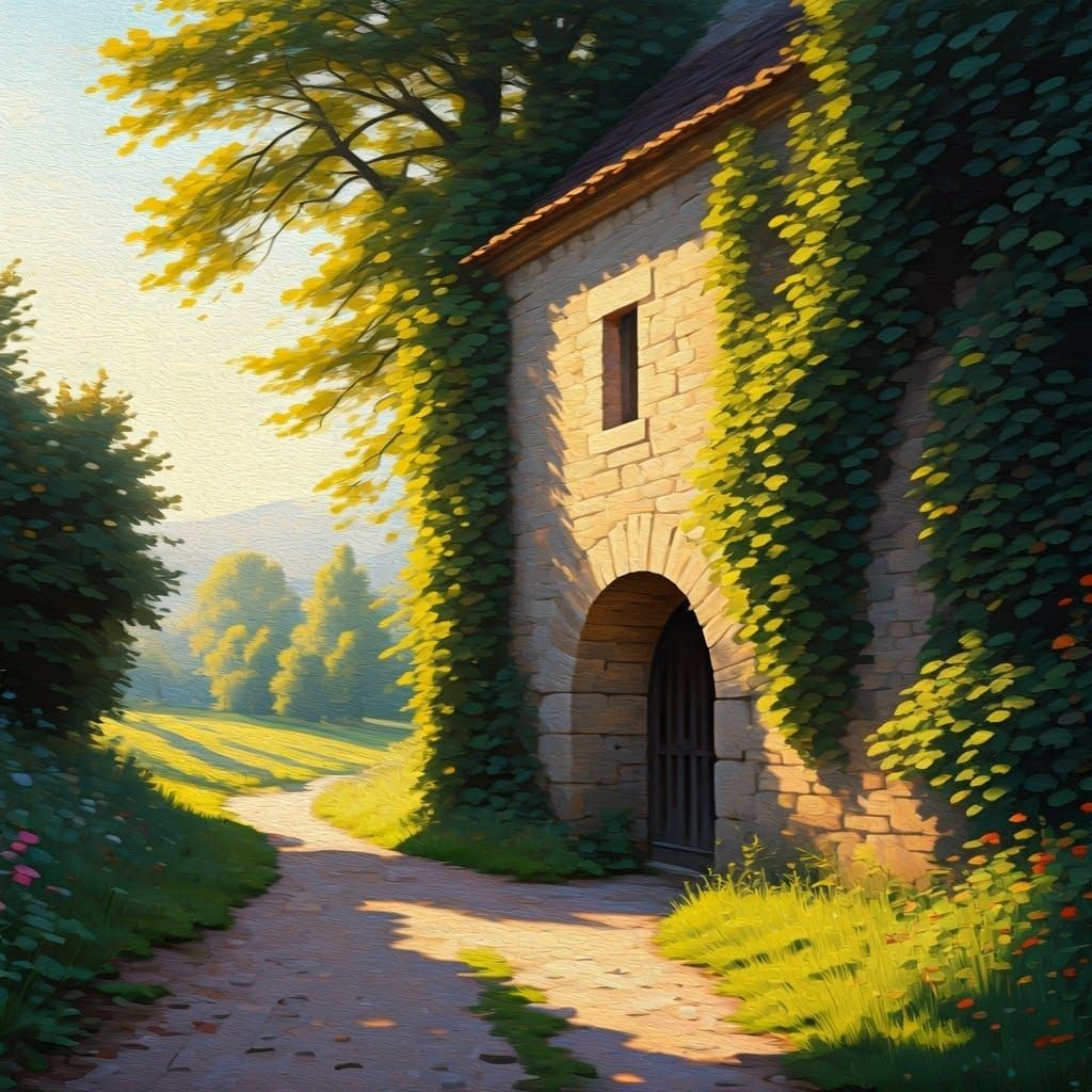 Idyllic Watermill at Sunset in the Countryside