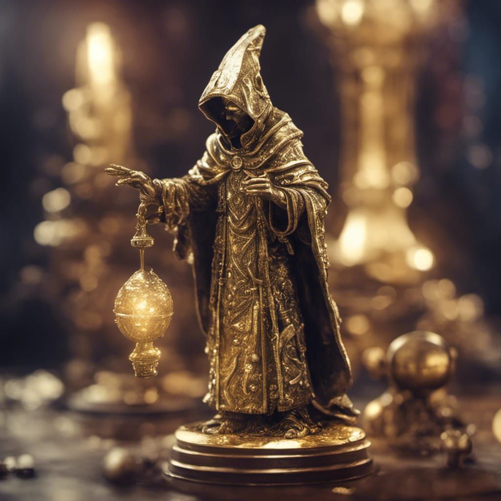Golden Warlock Trophy Statue with Precious Stones