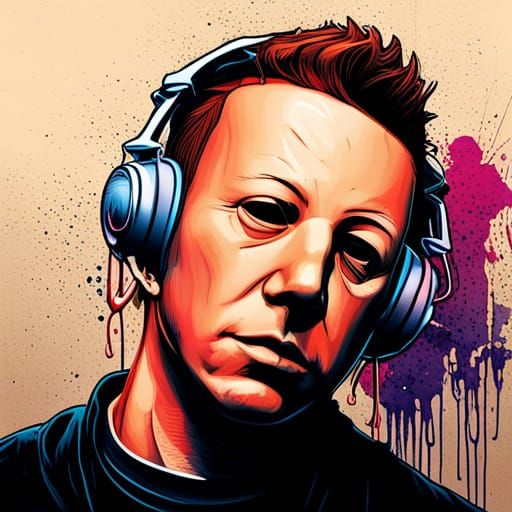 Michael Myers Graffiti Art with Headphones