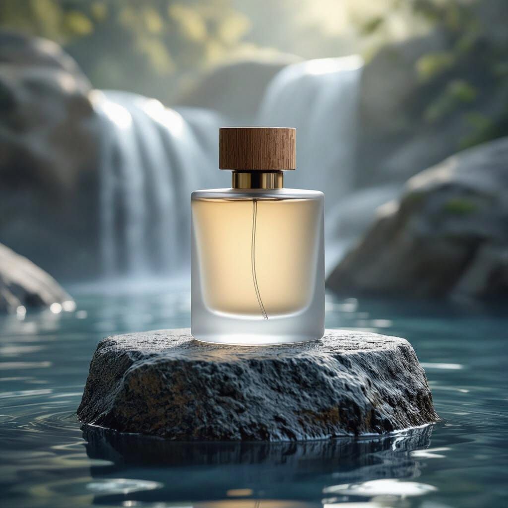 Minimalist Perfume Bottle on Stone Plinth Still Life