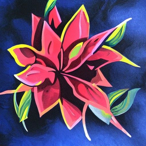 Detailed Gouache Painting of Poinsettia