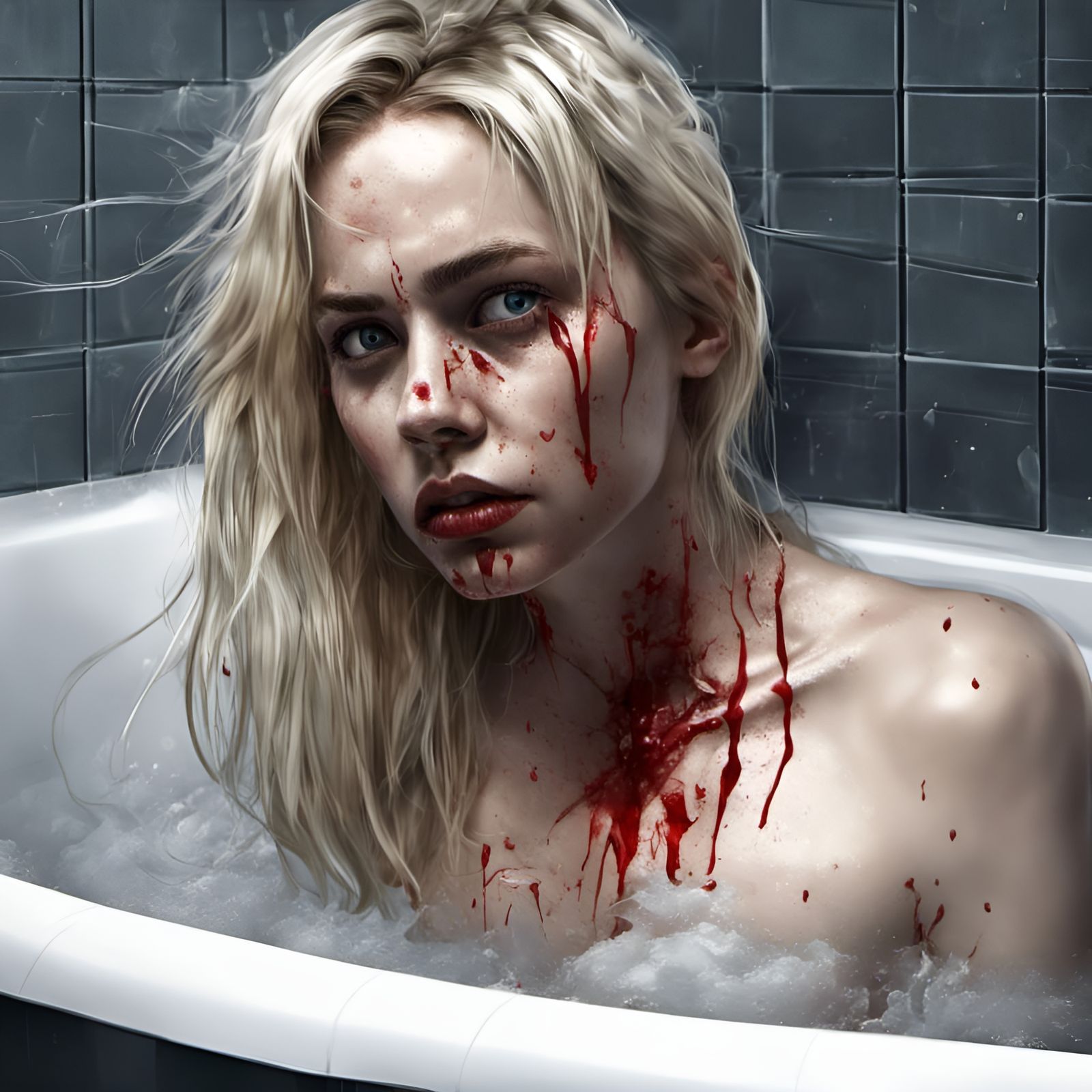 Photorealistic Bathtub Scene: Blood, Anger, and Sadness