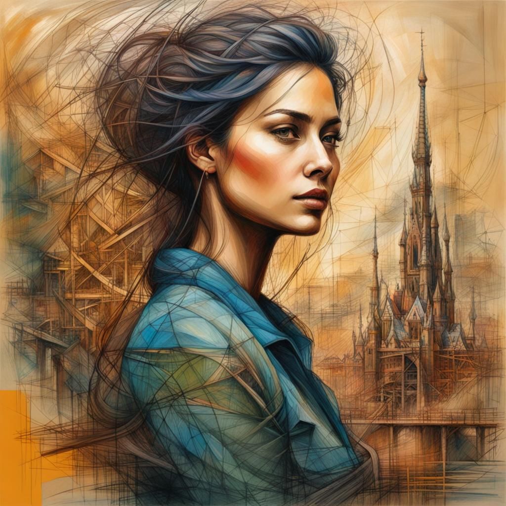 Crosshatched Portrait of a Woman in Jean-Paul Riopelle Style