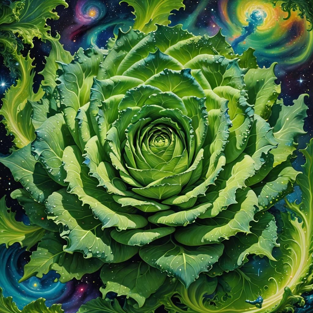Iridescent Cabbage Floats in Starry Surrealism
