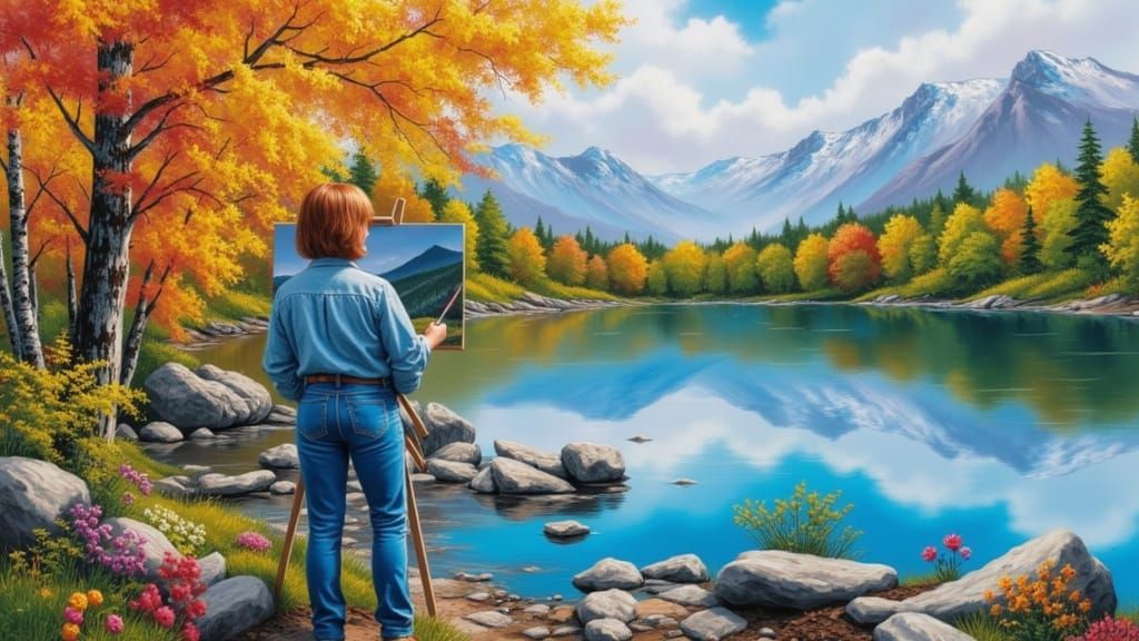 Artist Paints Lakeside Scene in Hyperrealistic Style