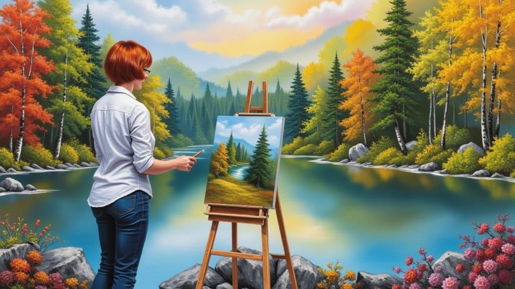Artist Paints Lakeside Landscape in Hyperrealistic Style