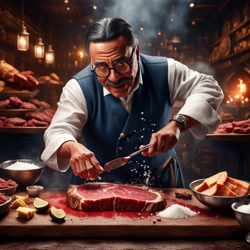 Old Salt Bae Sprinkling Salt: Detailed Matte Painting