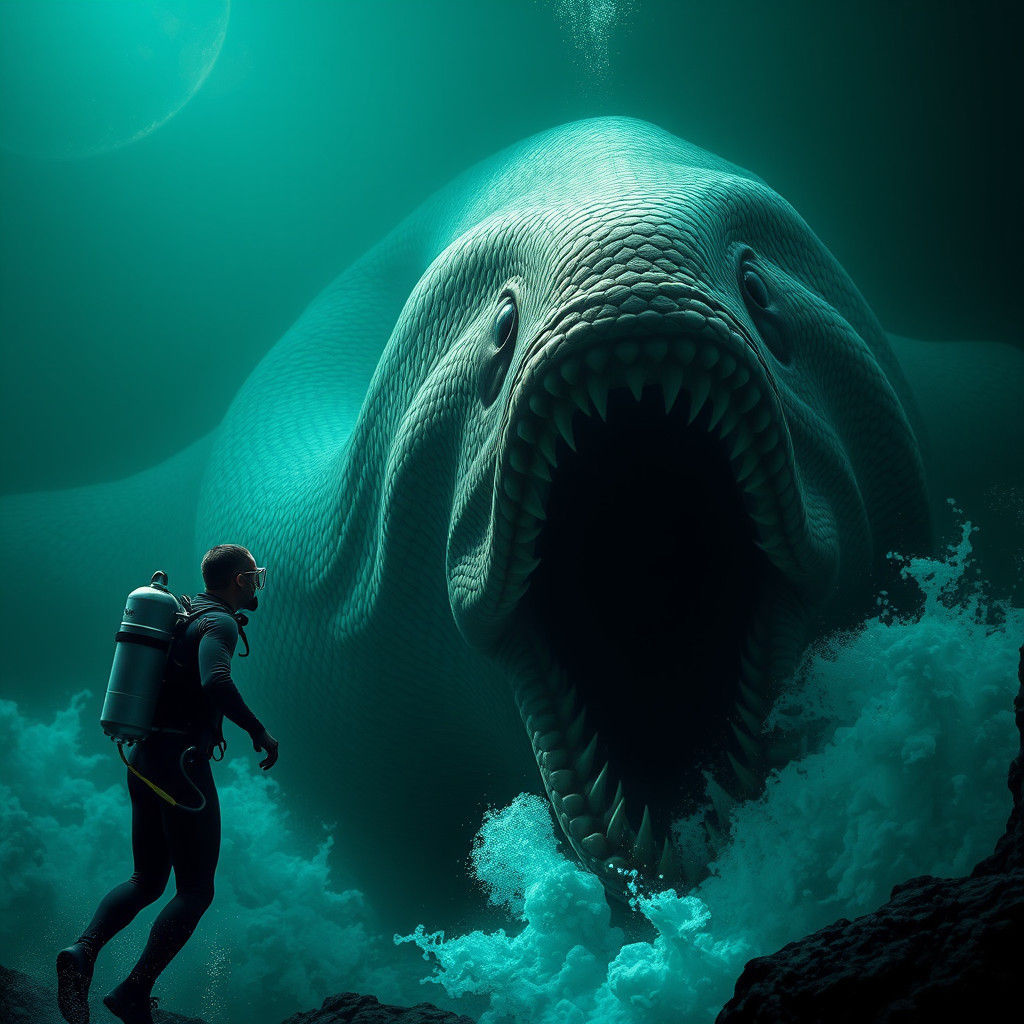 Diver's Terror: Gargantuan Eel Emerges from the Deep
