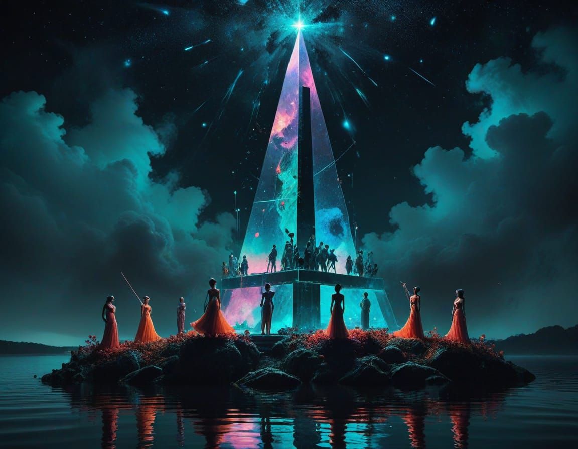 Surreal Fashion Show on a Holographic Astral Stage