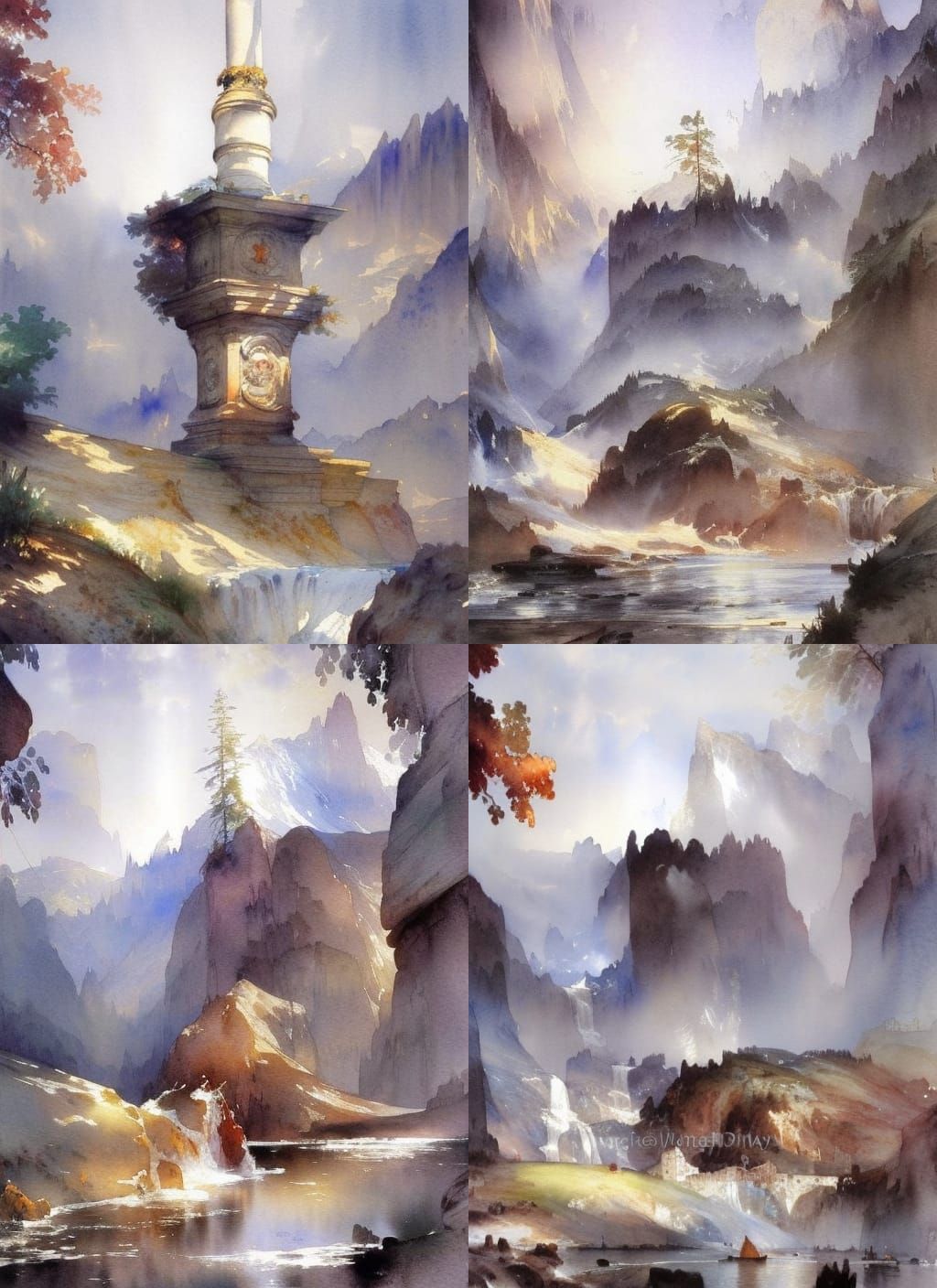 Detailed Watercolor Landscape Painting