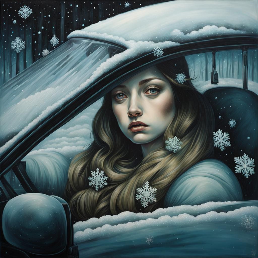 Snowflakes on Windshield in Naturalistic Style