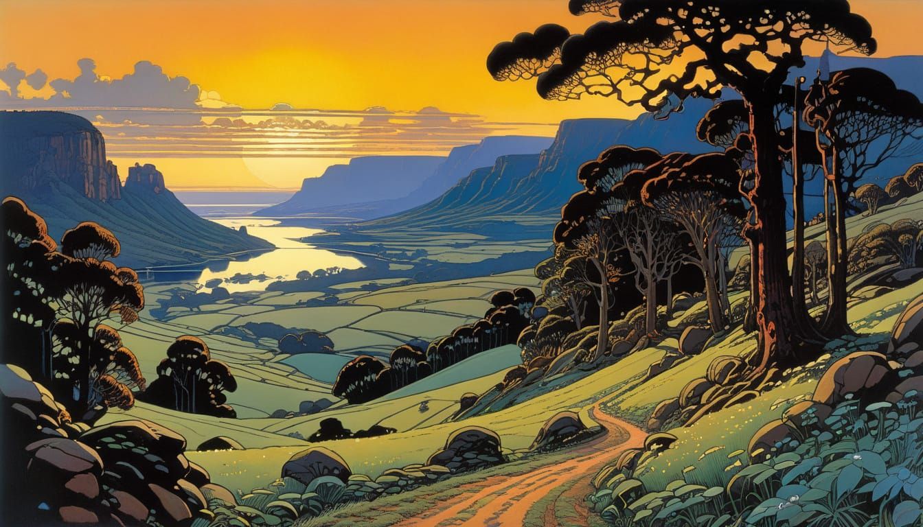 Intricate Australian Landscape in Storybook Style