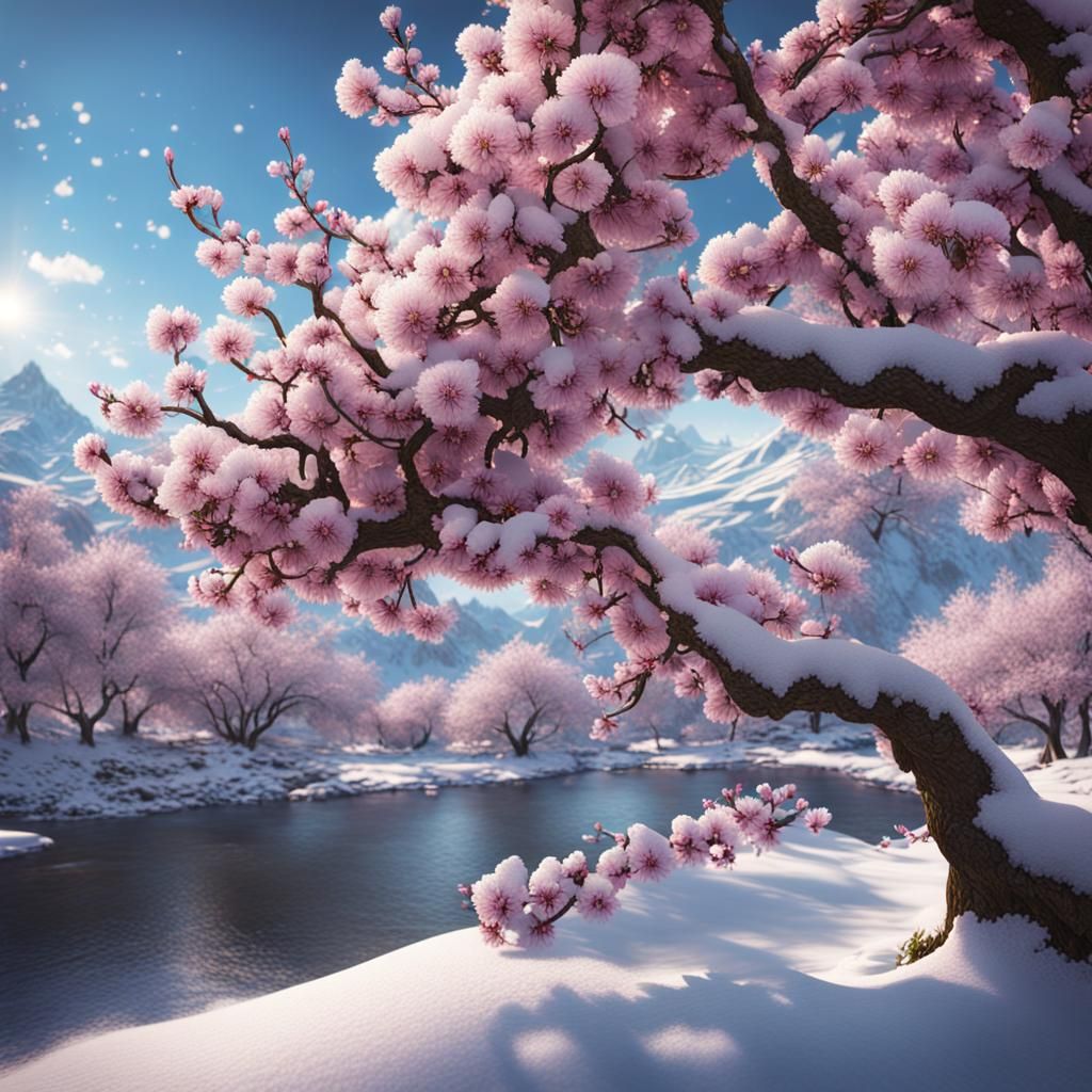Spring Blossoms Emerging Through Snow: Fantasy Concept Art