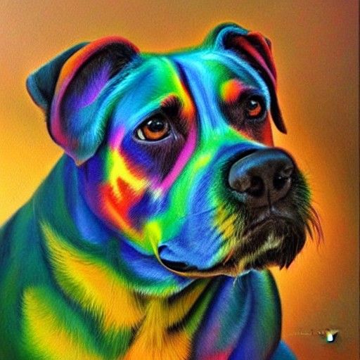 Rainbow Dog in Oil Painting Style