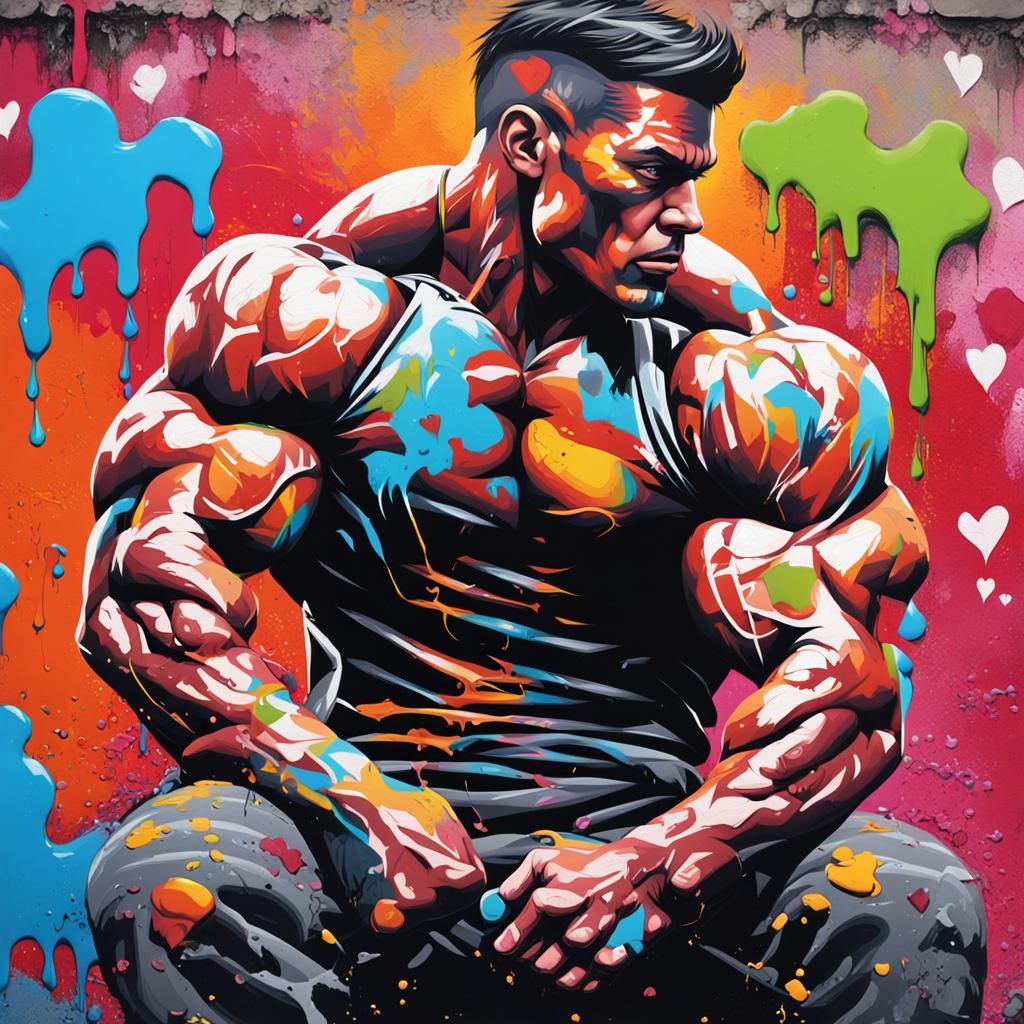 Graffiti Style Muscle Men Valentine's Illustration