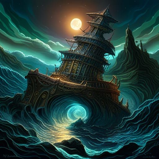 Cosmic Submarine Seascape in a Dark Fantasy Style