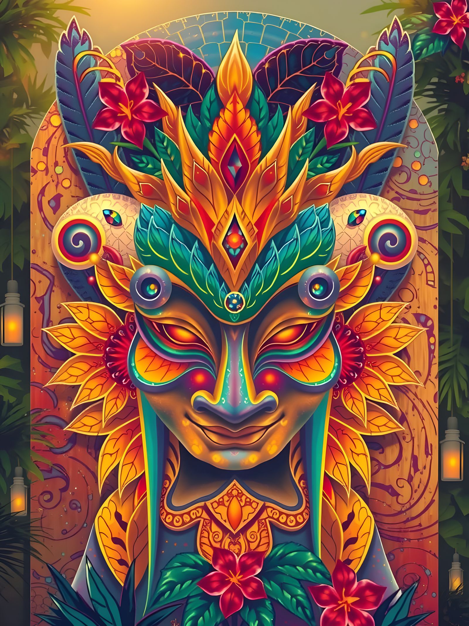 Surreal, Psychedelic Tibetan Buddha in Vibrant, Iridescent C...