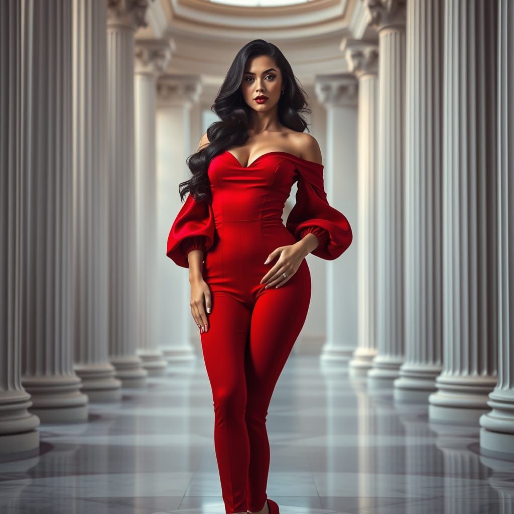 Elegant Woman in Grand Architectural Setting, Hyper-Realisti...