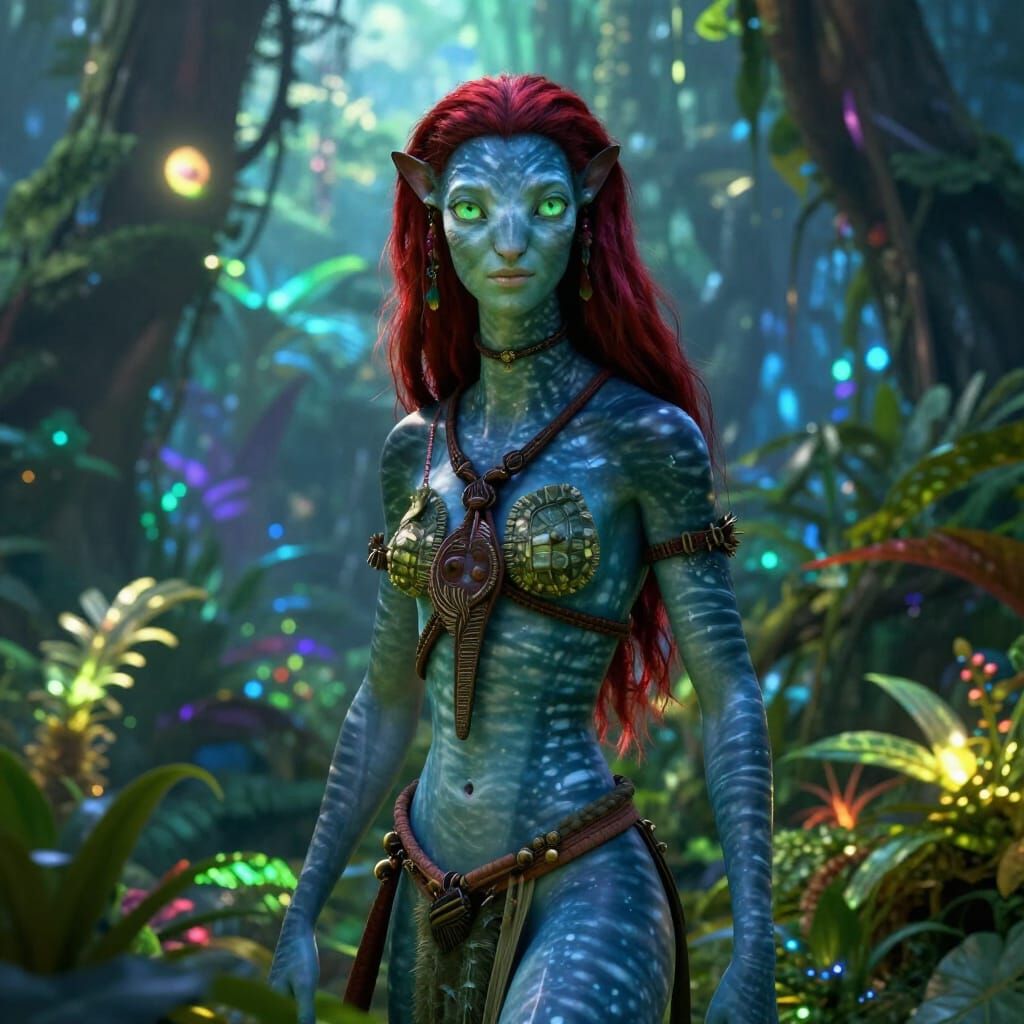 Na'vi Woman in Bioluminescent Jungle