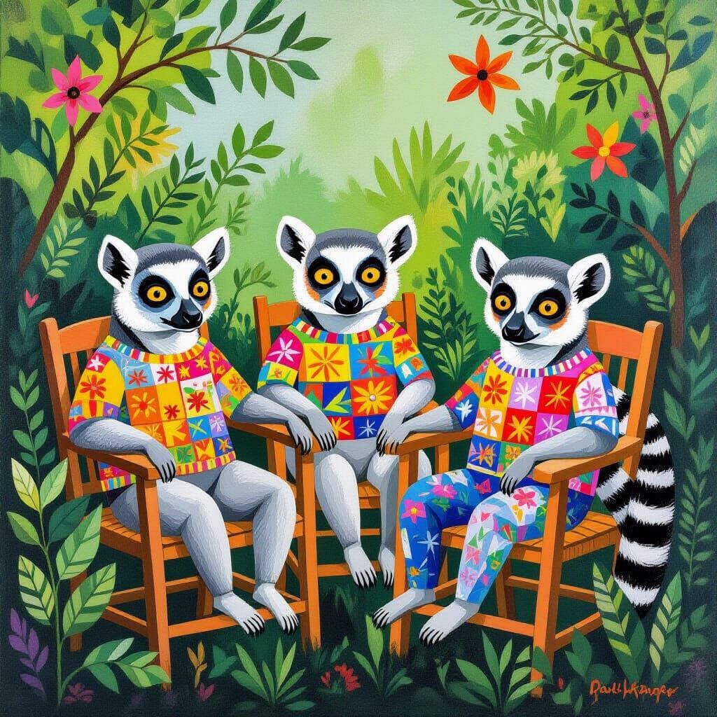 Lemurs in Chairs: Whimsical Modern Art