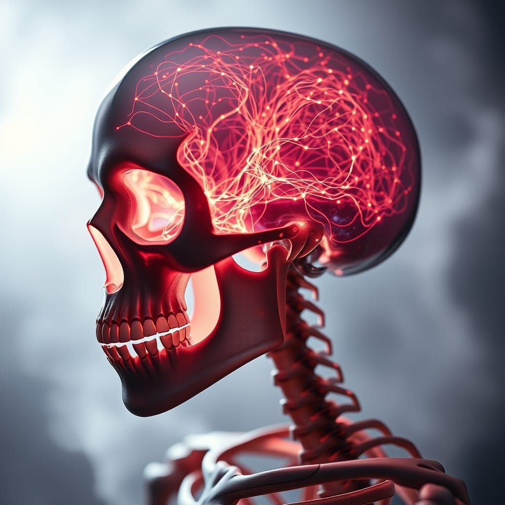 Surreal Cyberpunk Skeleton in Neon Neural Networks