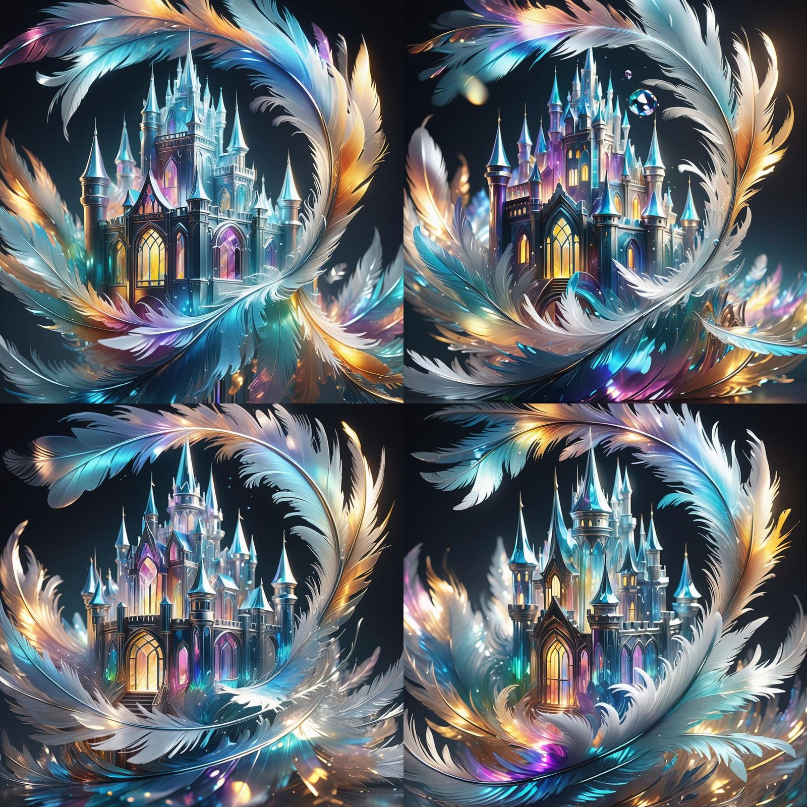 Feathered Crystal Castle in Shimmering Light
