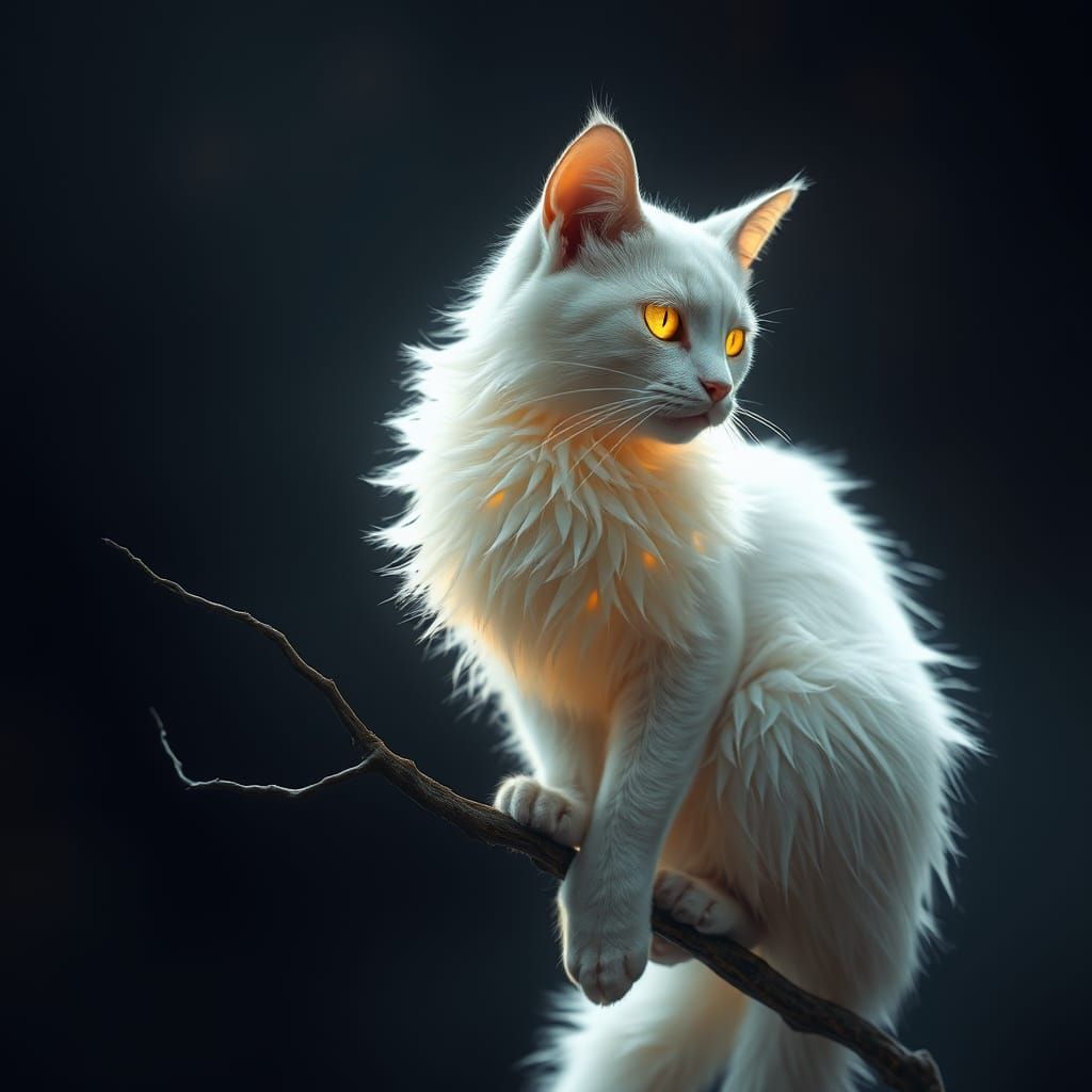 Ethereal White Cat in Enchanted Twilight
