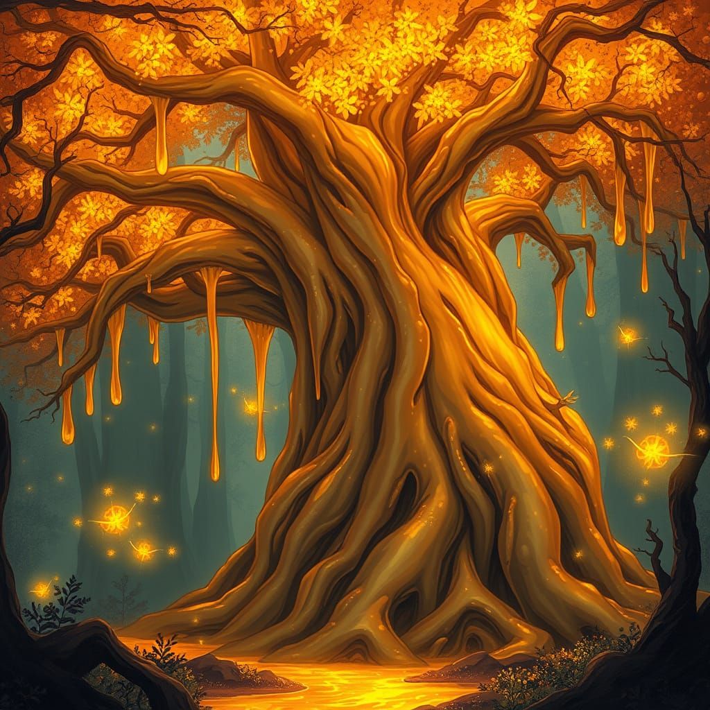 Ancient Honey Tree with Liquid Light Fireflies