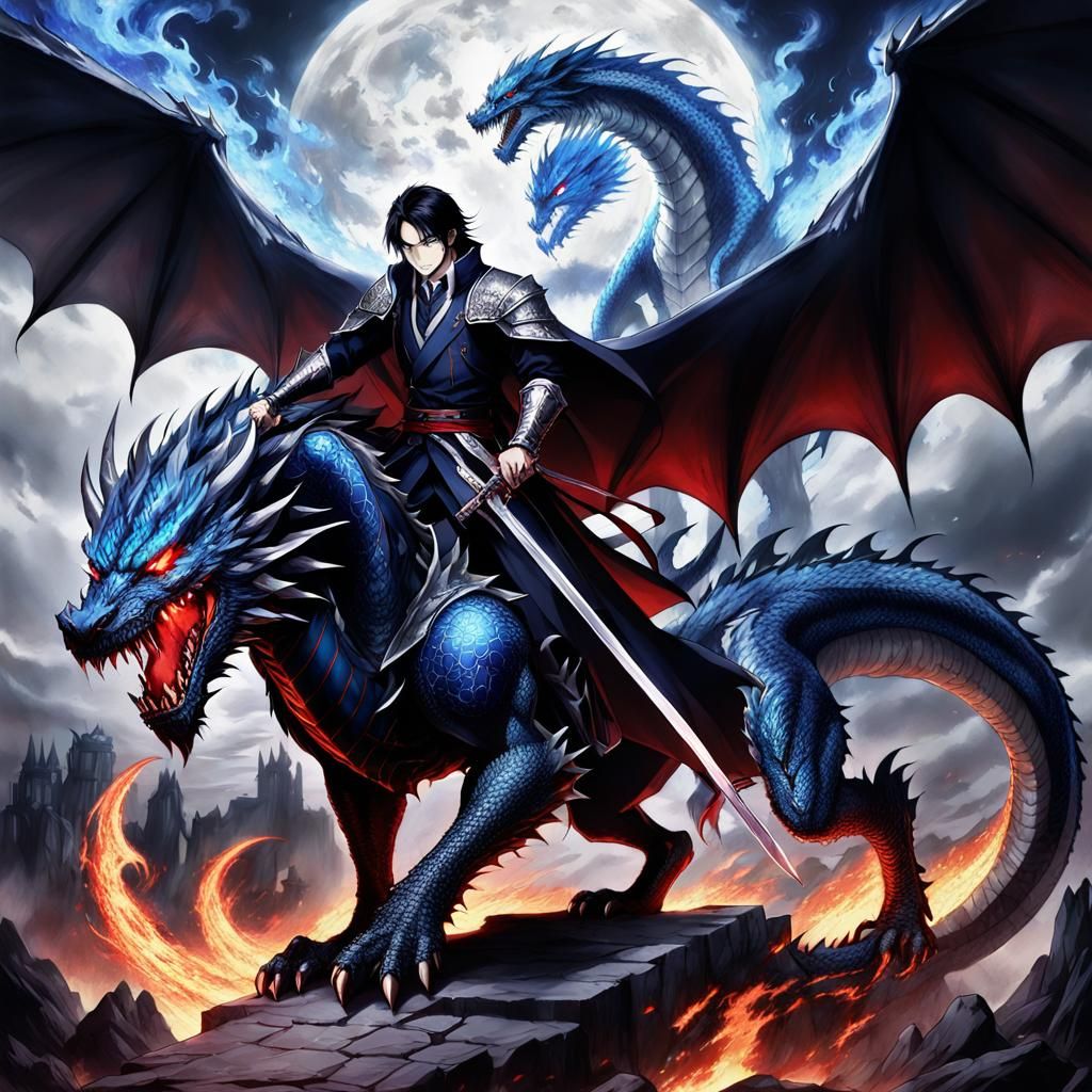 Vampire King with Dragon in Anime Style