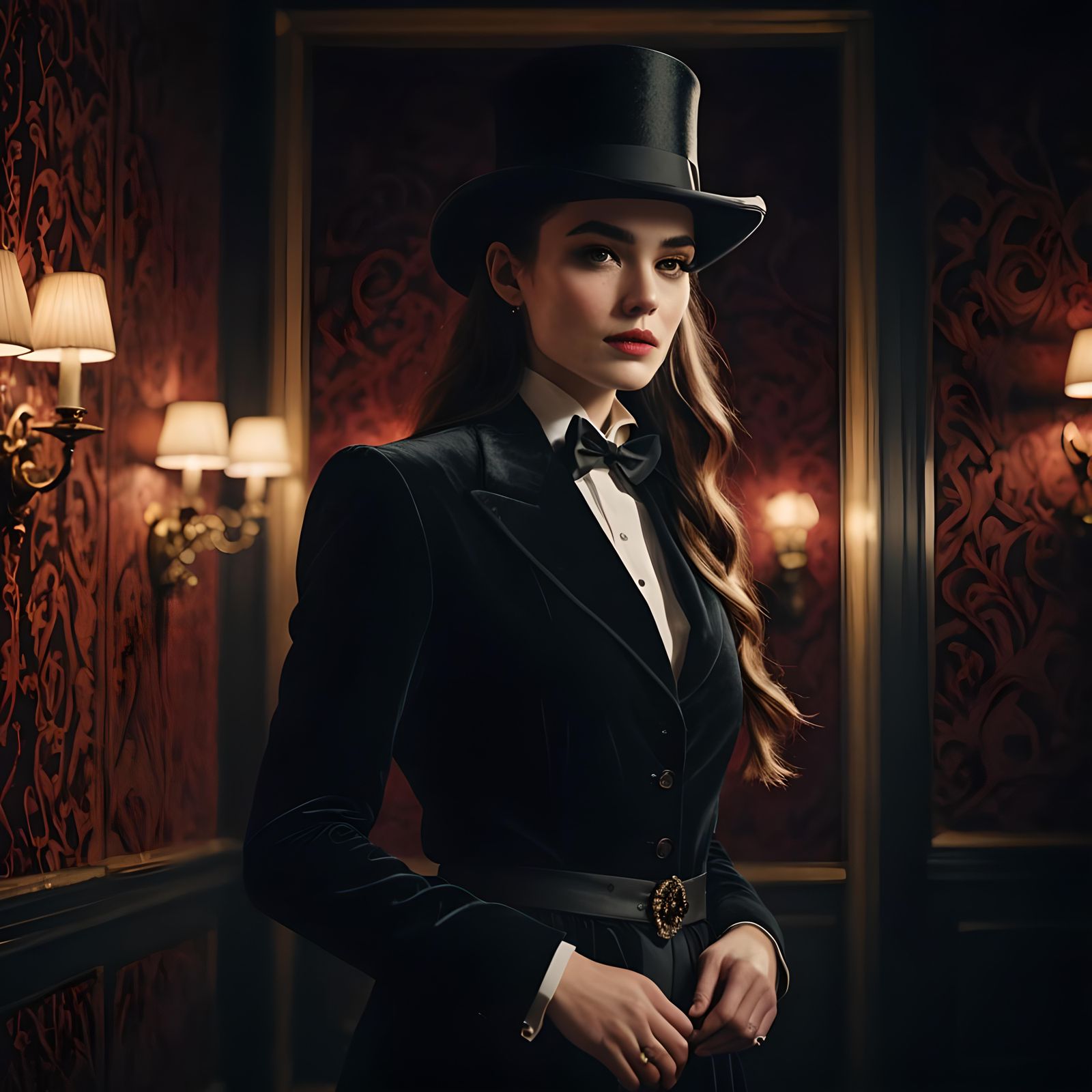 High Fashion Model in Top Hat: Cinematic Film Still