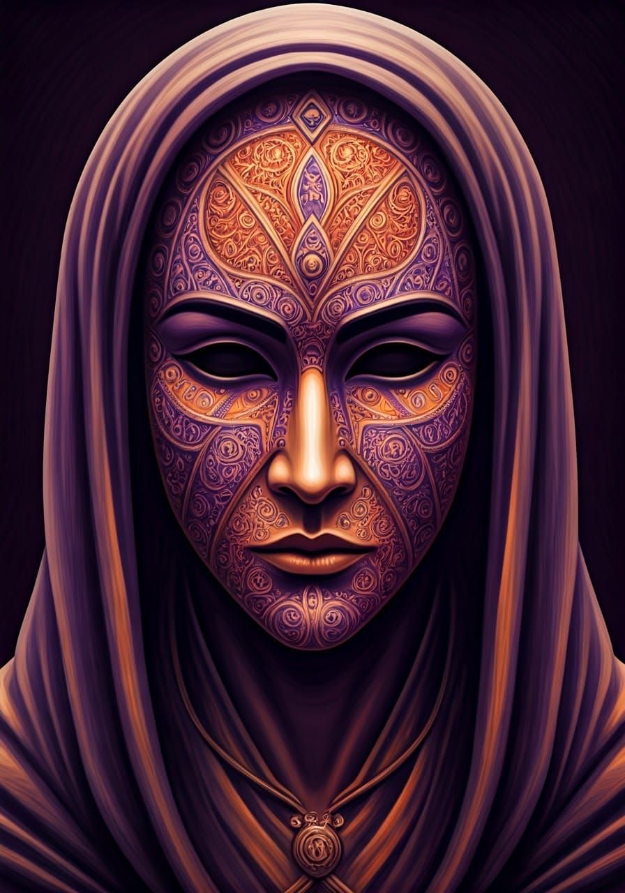 Ornate Middle Eastern Mask in Cubist Fauvist Style