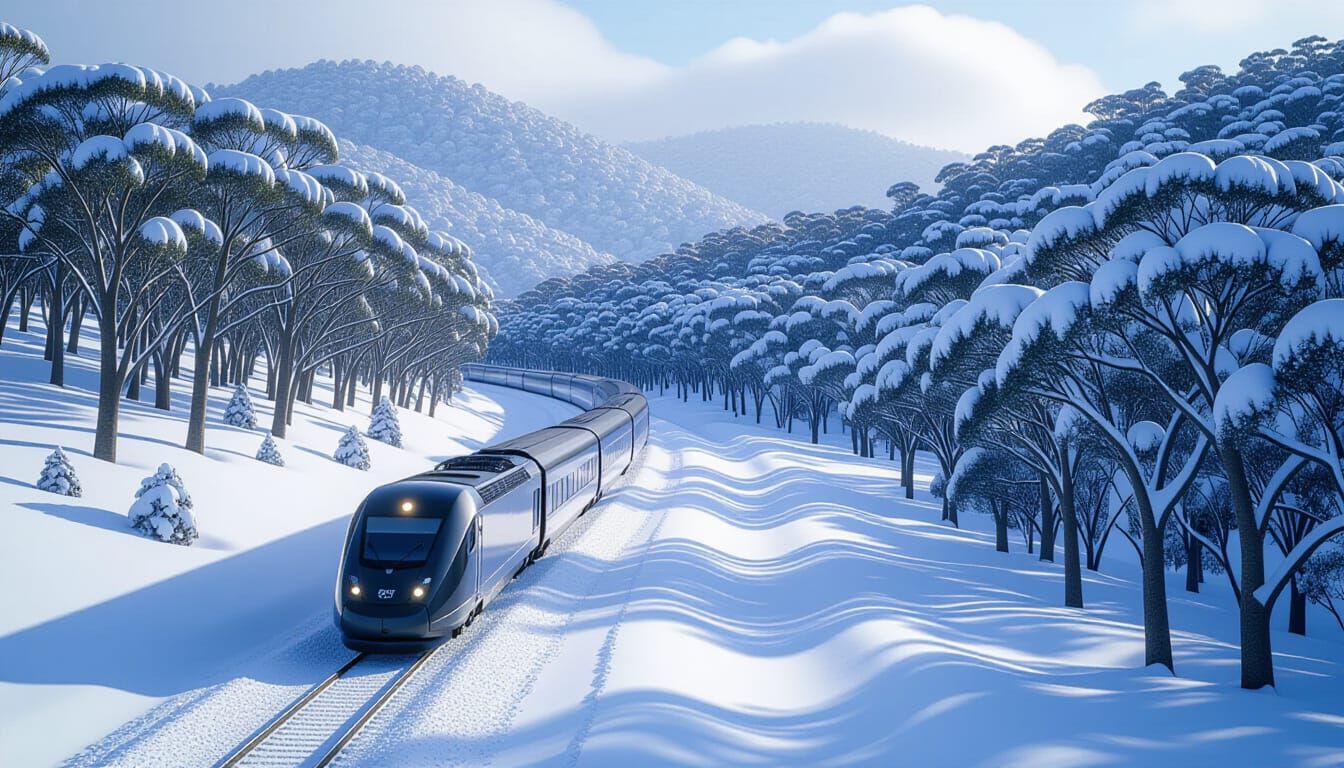 Sleek Train in Snowy Australian Mountains