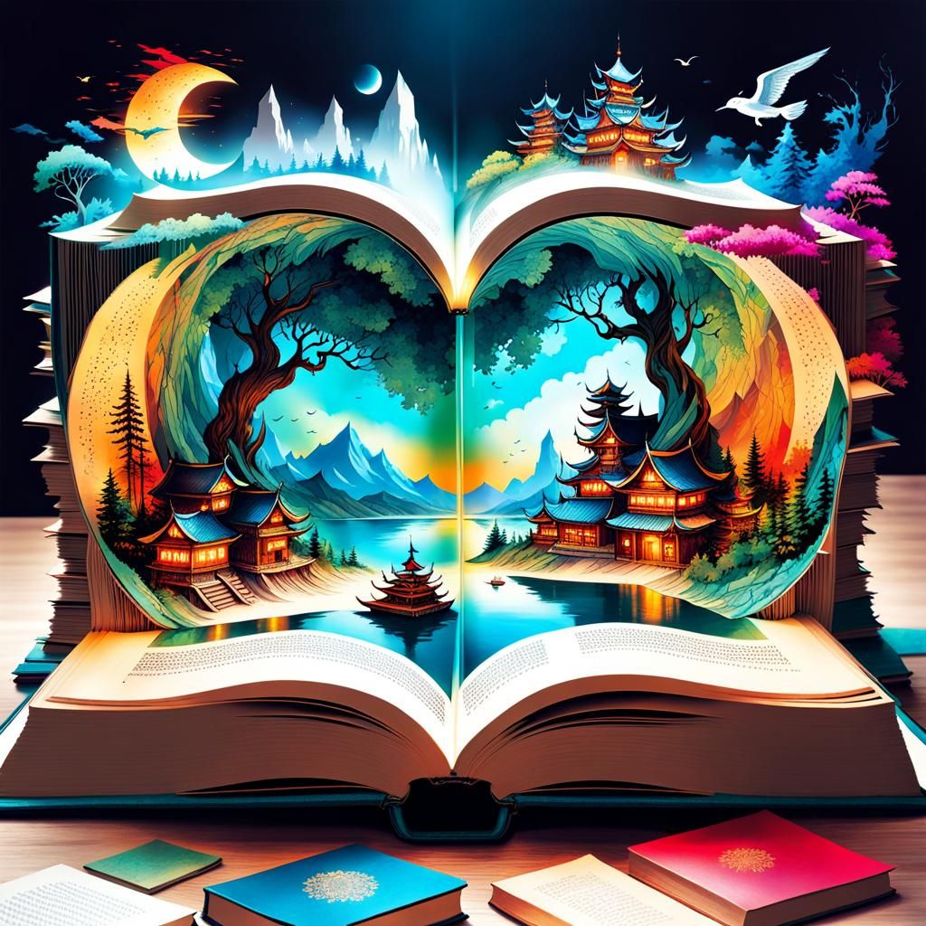 Fantasy World Emerges from Book: Digital Art