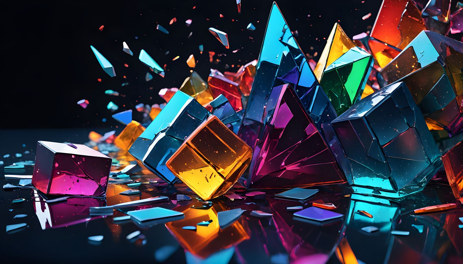 Shattered Glass Explosion in Synthwave Neon Style